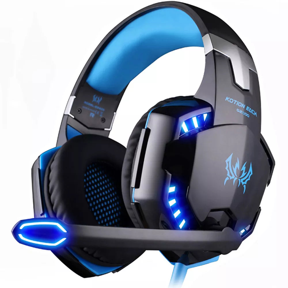 Kotion EACH G2000 Stereo Gaming Headset Djup Bas Datorspel Hörlurar Hörlurar med LED-ljus Mikrofon för PC Laptop PS4