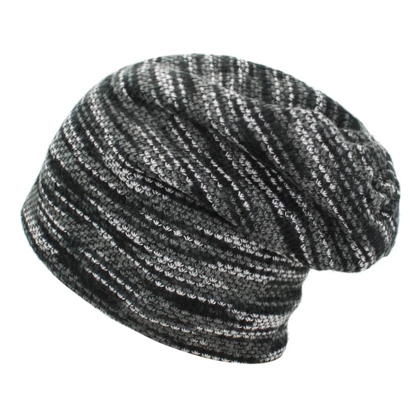 Stickad mössa Kvinnor Skullies Beanies Vinterhattar För Herr Motorhuv Randiga Kepsar Varm Baggy Mjuk Kvinna Ull Herr Mössa