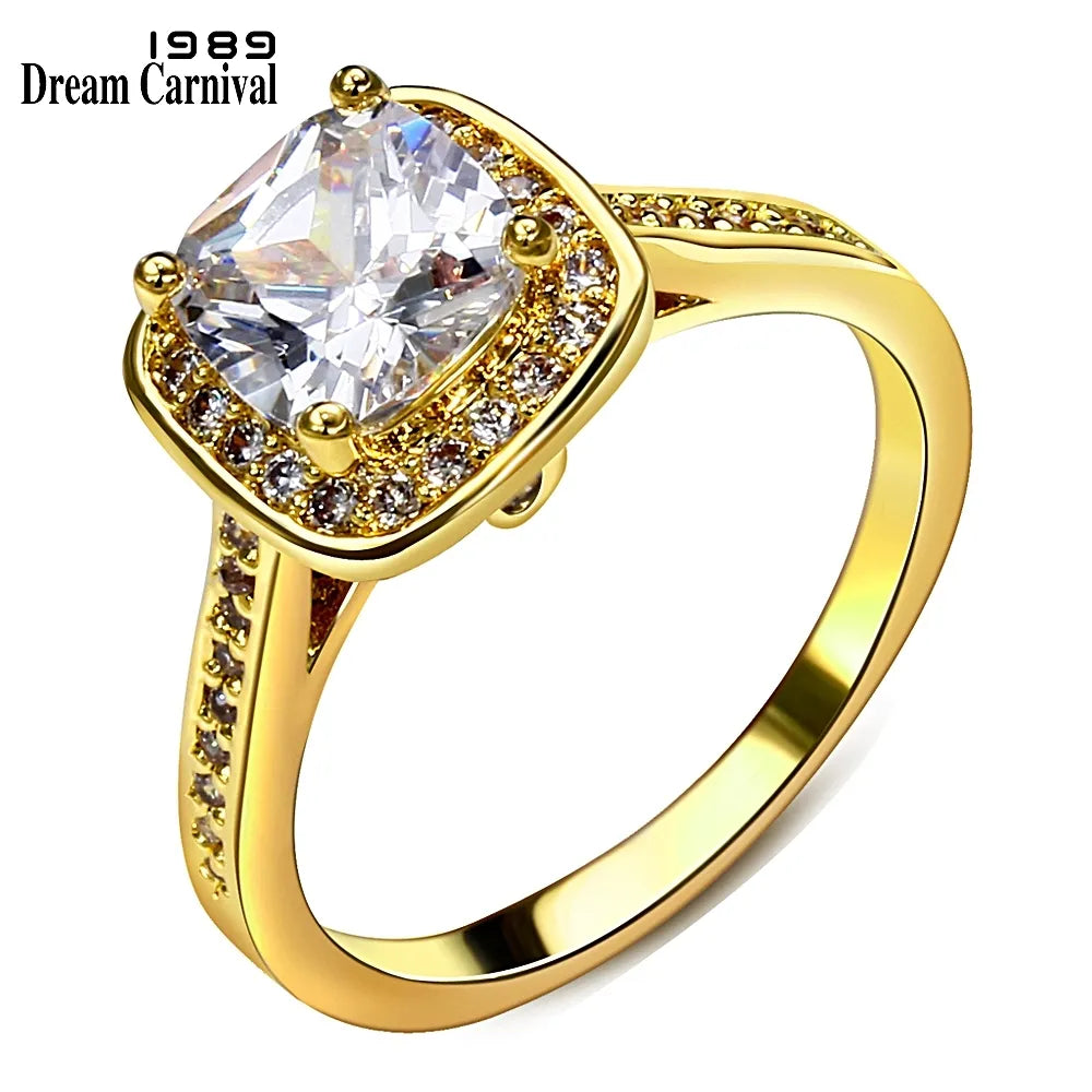 DreamCarnival1989 Rhodium Guld Färg Stora fyrkantiga Zircon Solitaire Ringar