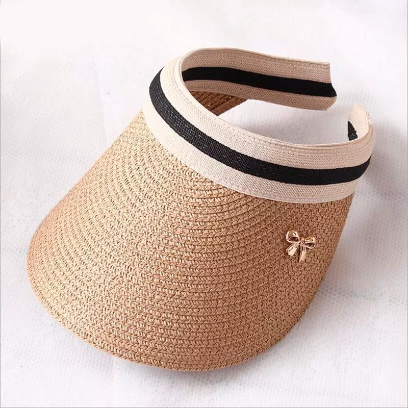 Nouveaux chapeaux de soleil pour femmes, casquettes à visière en paille faites à la main, chapeau d'été Parent-enfant, haut vide, chapeau de plage