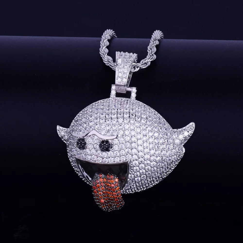 Bubble Letter Flying Ghost Hip Hop hänge Guldfärg Bling Cubic Zircon Herrhalsband Smycken