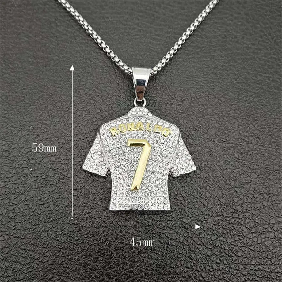 Men's Necklace Football 7 Pendant With 316L Stainless Steel Chain and Iced Out Bling Rhinestones Necklace Hip Hop Sports Jewelry