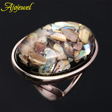 Big Oval Sea Shell Rings For Men Women Rose Golden Ring Size 7 8 9 10 11 12