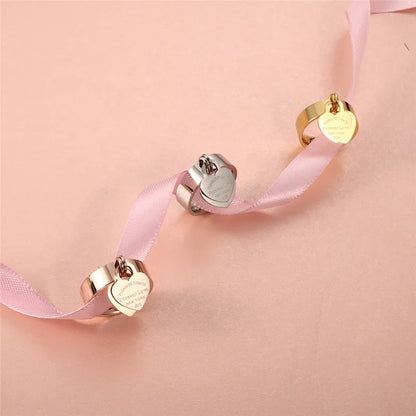 Rose Gold Plating Girl Women Ring Stainless Steel Charm Finger Rings Sweet Heart Trendy Female Ring Jewelry Gift Multi-size