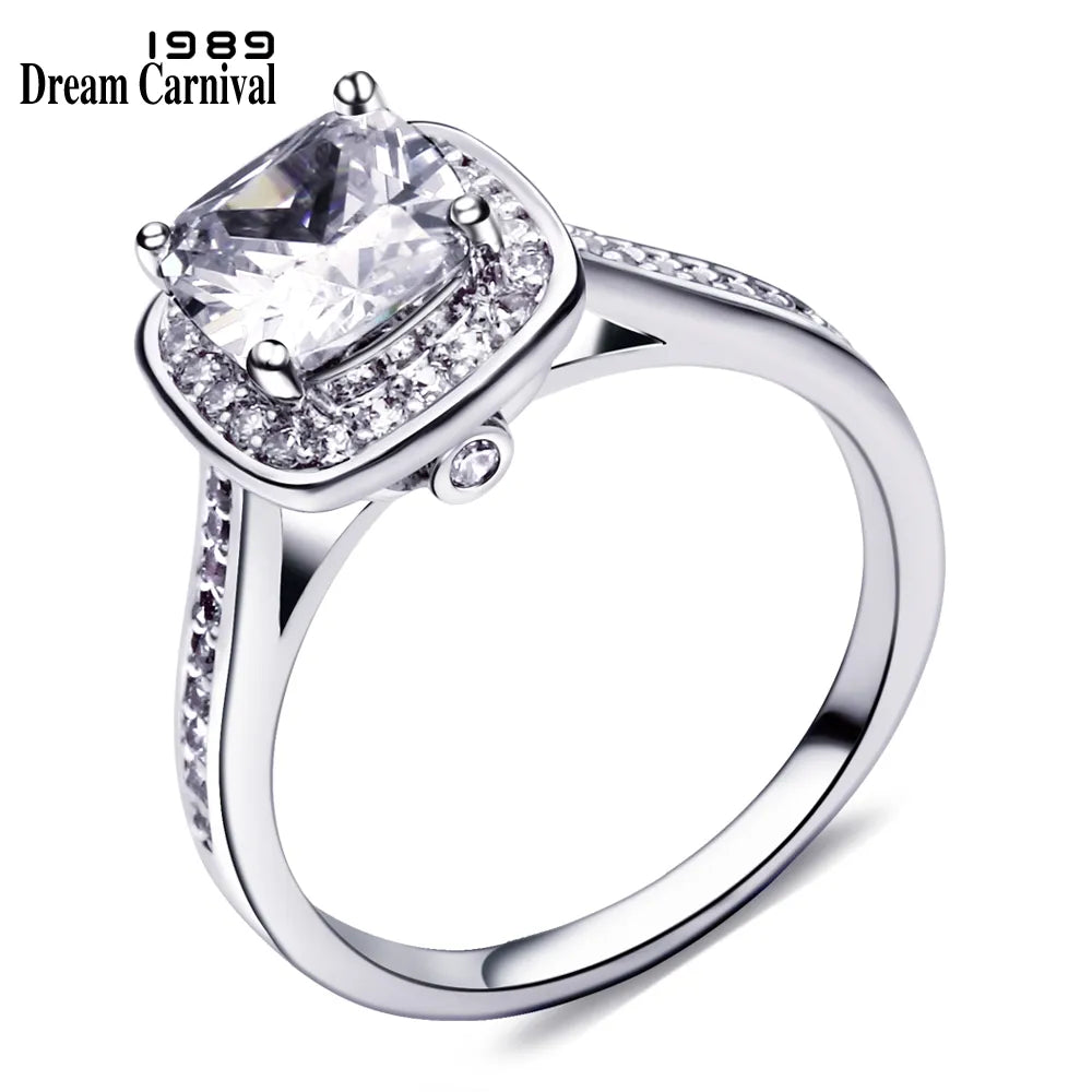 DreamCarnival1989 Rhodium Gold Color Big Square Zircon Solitaire Rings