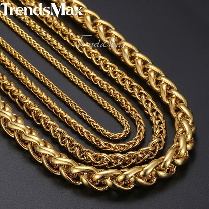 Length 3-10mm Men's Necklace Stainless Steel Gold Color