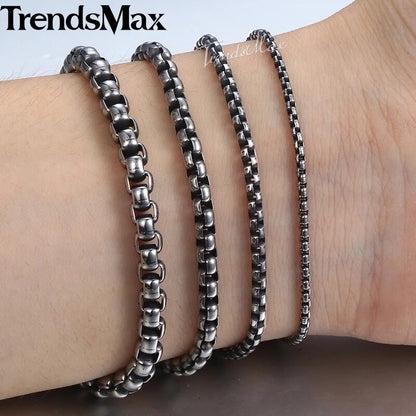 Men's Women's Black Stainless Steel Bracelet Box Chain Bracelets