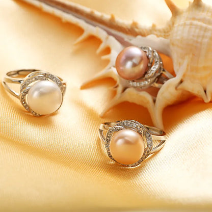 925 sterling silver natural pearl rings for