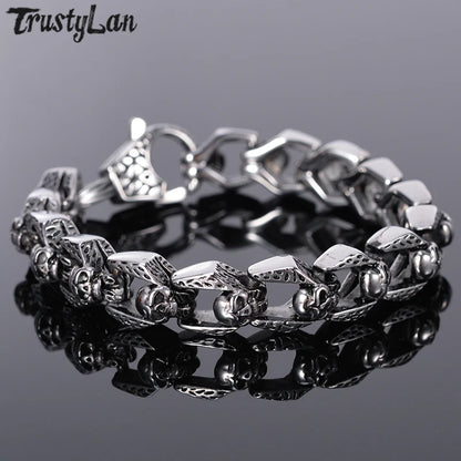 Punk Rocker Skull Bracelet Men Heavy 316L Stainless Steel Men's Bracelets Gothic Jewellery Halloween Accessories