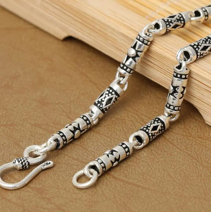 Pure Silver 4mm Thick Cylinder Chain S925 Sterling Silver Classic Vintage Geometric Patterns Male Men's Necklace Jewelry