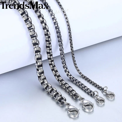 Men's Women's Black Stainless Steel Bracelet Box Chain Bracelets