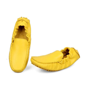 US5-10 Sommarfärger Nya Andas äkta läder Casual SLIP-ON Gröna Skor Män Kör Gula Loafers