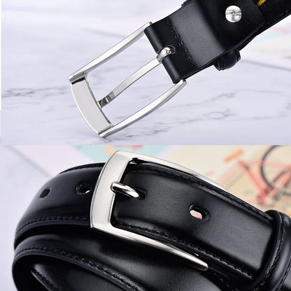 Classic Leather Belt For Men Luxury Business Male Cowhide Leather Belts 3.0 CM Casual Pin Buckle Belt For Men