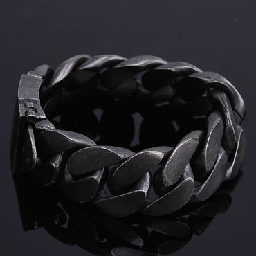 Retro Heavy Metal Man Armband 24MM Bred på Hand Link Chain Herrarmband med bältesspänne Svart Rostfritt stål handledssmycken