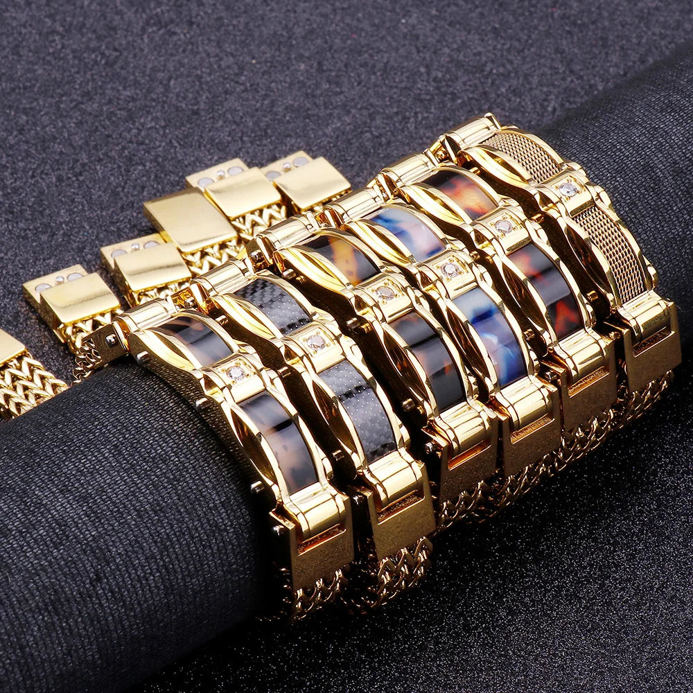 Luxury Gold Plated Men's Bracelets Best Friends Man Bracelet With Magnet Clasp 316L Stainless Steel Male Jewellery Accessories