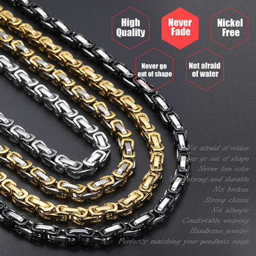 Men's Necklace Stainless Steel Byzantine Box Link Chain Necklaces Male Collar Fashion Jewelry Gifts 18-36" KNN20