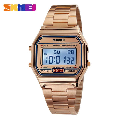 Luxury Brand LED Digital Sport Watch Fashion Casual Gold Wrist Watch Men Stainless Steel Military Waterproof Wristwatches