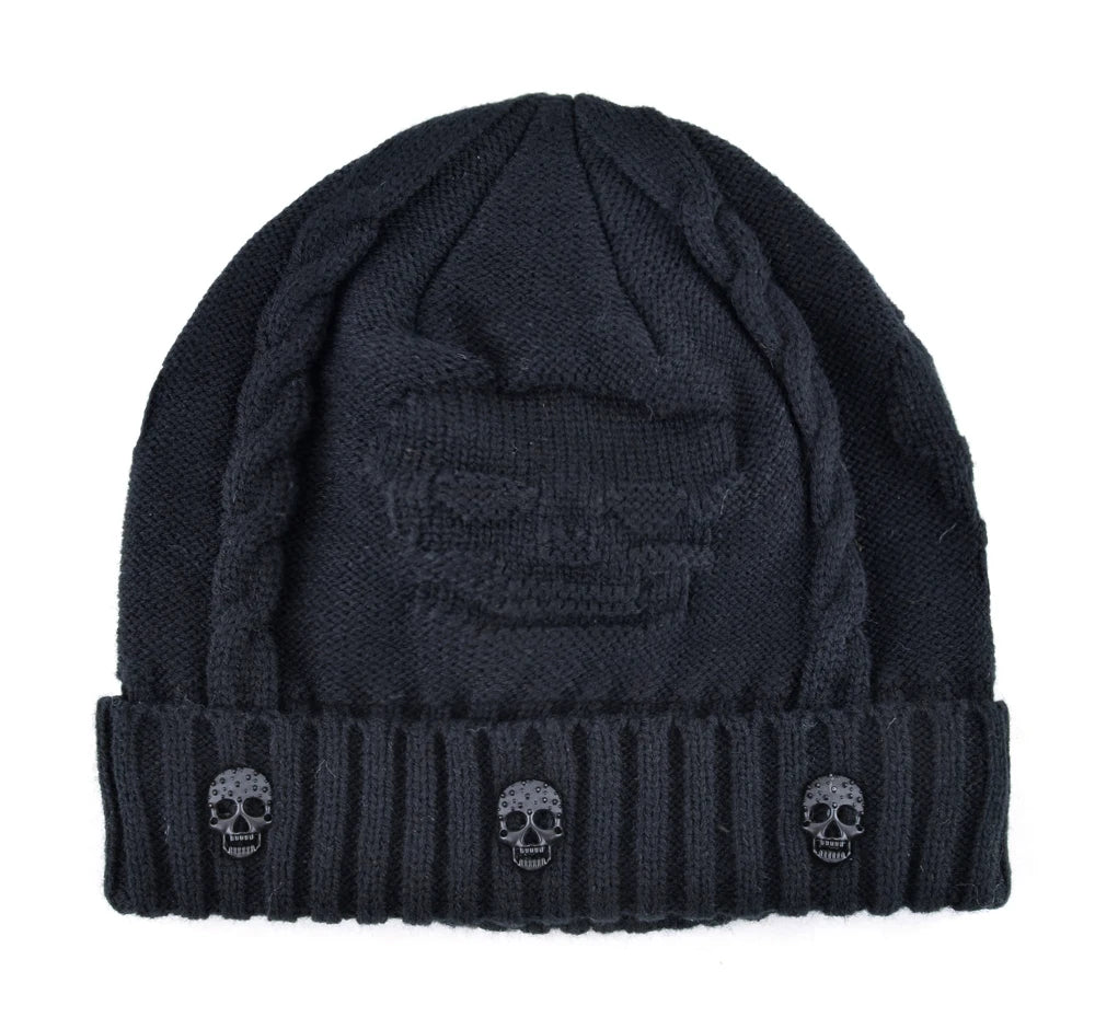 Chapeaux à motif de crâne Super cool pour hommes, bonnets en laine tricotée et os de velours, casquette Hip-hop de couleur unie, chapeau d'hiver pour femmes, casquette gorro