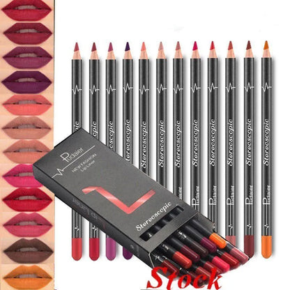 6 12Pcs/Set Waterproof Pencil Lipstick Set Pen Matte Lip Liner