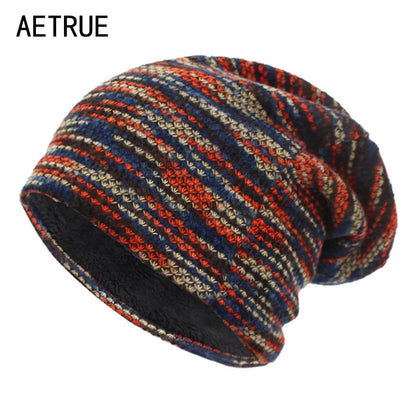 Knitted Hat Women Skullies Beanies Winter Hats For Men Bonnet Striped Caps Warm Baggy Soft Female Wool Male Beanie Hat