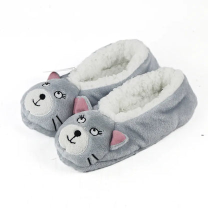 Warm Flats Soft Sole Women Indoor Floor Slippers/Shoes Animal Shape Gray Cows Pink Flannel Home Slippers Color