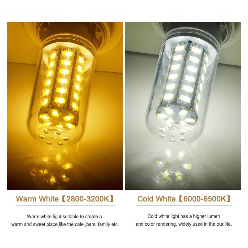 E27 LED Lamp E14 LED Bulb SMD5730 220V Corn Bulb 24 36 48 56 69 72LEDs Chandelier Candle LED Light For Home Ampoule