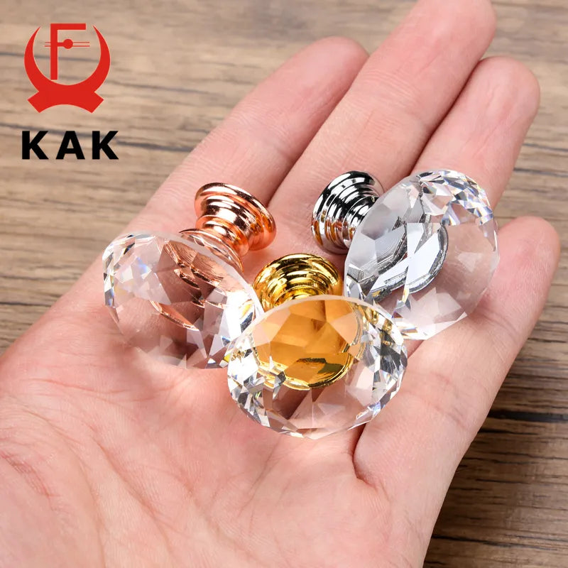 20-40mm Diamond Shape Design Crystal Glass Knobs Cupboard Drawer Pull Kitchen Cabinet Door Wardrobe Handles Hardware