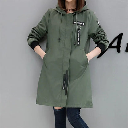 Trench Coat Womens  Spring Autumn Hoodies Tops Slim Students Baseball Clothes Medium length Windbreaker Coats Lady Outerwear