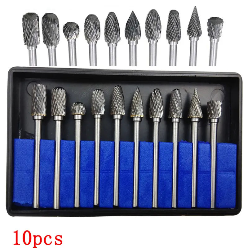 10 pièces 1/8 "tige carbure de tungstène fraise rotative brocas com escareador hss acier cône foret ensemble diamant perceuse 10mm