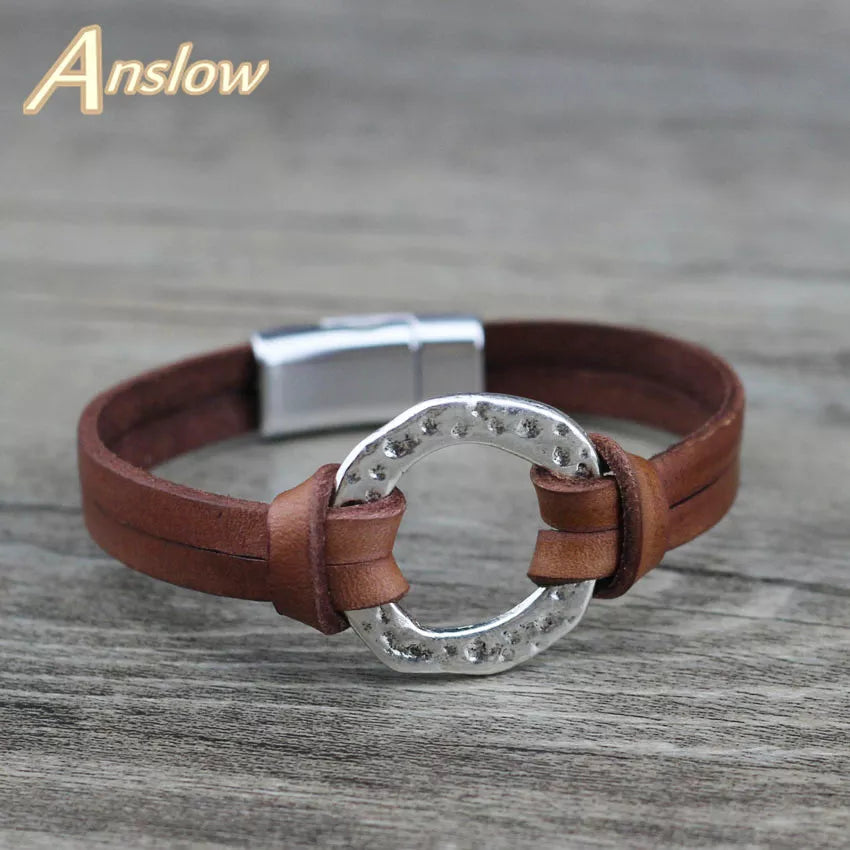 Anslow Brand Trendy Fashion Jewelry Magnetic Men's Bracelets Accessories Genuine Leather Bracelet For Man Charms Gift  LOW0718LB