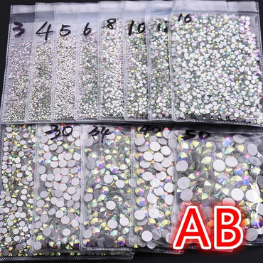 Super Glitter ss3-ss50 Crystal AB Flat Back Non HotFix Nail art Rhinestone 3D Glass Nail Art Decorations Garment Mix Rhinestone