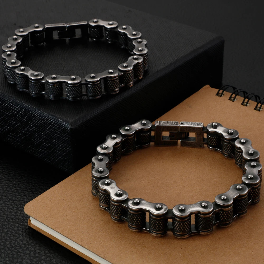 Bracelet rétro en acier inoxydable pour hommes, chaîne de moto, 13MM de large, Rock And Roll, bijoux masculins à la main