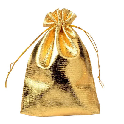 50pcs/lot 7x9 9x12 10x15cm Adjustable Jewelry Packing Fabric Bag Gold Colors Drawstring  Storage Pouches