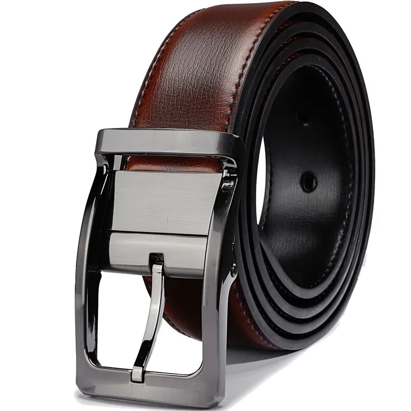 Ceinture réversible en cuir véritable pour hommes, 1 pièce, boucle rotative deux en un, grande et grande