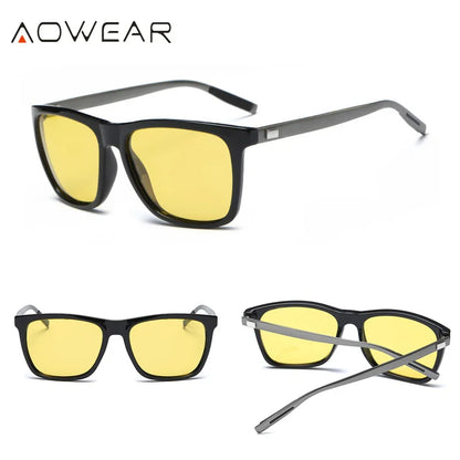 HD Night Vision Glasses Men Aluminium Yellow Lens Sunglasses Men Polarized Night Safe Driving Goggles Oculos Gafas De Sol