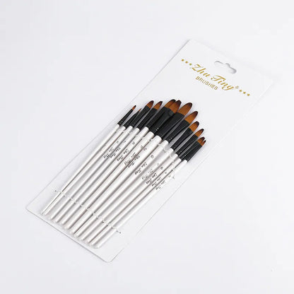 12 Pcs/set Nylon Hair Wooden Handle Watercolor Paint Brush Pen Set Learning DIY Oil Acrylic Painting Art Paint Brushes Supplies