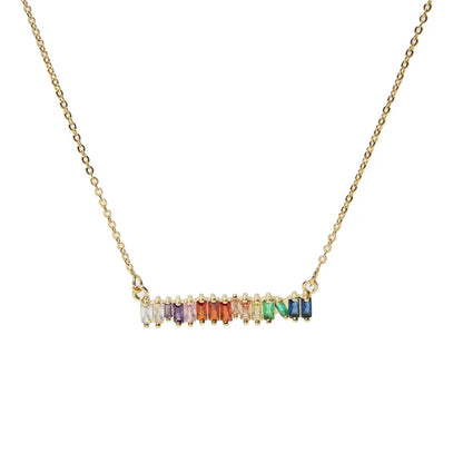 NEWESThigh quality rainbow baguetee cz bar geometric Pendant & Necklaces colorful crystal Gold filled women fashion choker gifts