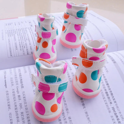 New Dots Dog Shoes PU Hot Sale Snow Winter Snow Pink White Pets Boots For Puppy Small Animals Yorkshire Dachshund Supply