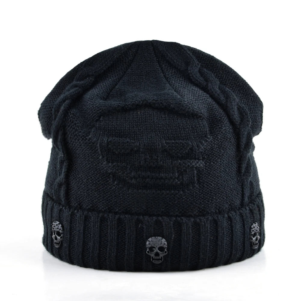 Chapeaux à motif de crâne Super cool pour hommes, bonnets en laine tricotée et os de velours, casquette Hip-hop de couleur unie, chapeau d'hiver pour femmes, casquette gorro