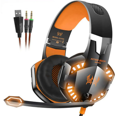 Kotion EACH G2000 Stereo Gaming Headset Djup Bas Datorspel Hörlurar Hörlurar med LED-ljus Mikrofon för PC Laptop PS4