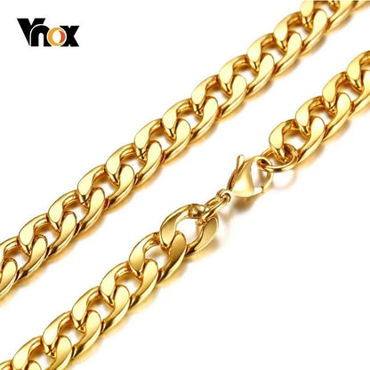 Men's Necklace Round Miami Cuban Link Chain Gold Color Stainless Steel Punk Boy Male Colar Gifts 24"