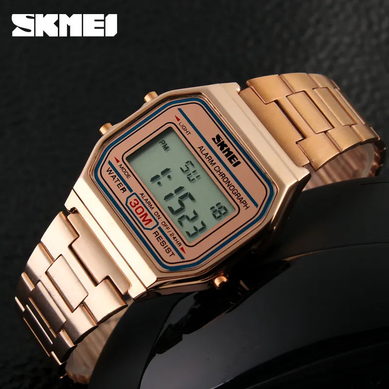 Luxury Brand LED Digital Sport Watch Fashion Casual Gold Wrist Watch Men Stainless Steel Military Waterproof Wristwatches