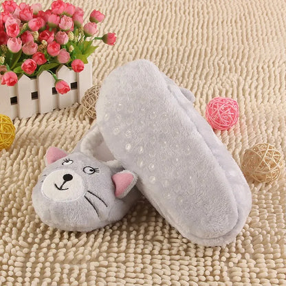 Warm Flats Soft Sole Women Indoor Floor Slippers/Shoes Animal Shape Gray Cows Pink Flannel Home Slippers Color