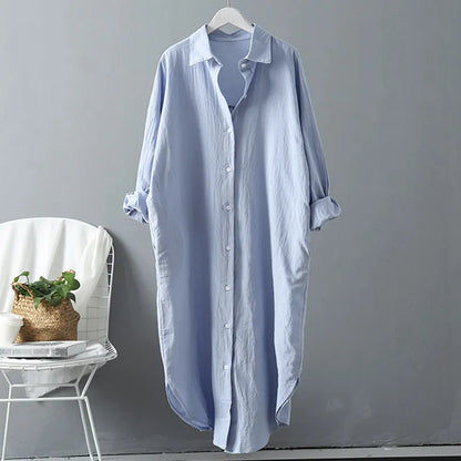 Coton femmes Blouse chemise robe plage vacances nouveau lin coton décontracté grande taille femme longue Section chemise blanc/bleu