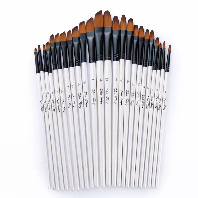 12 pièces/ensemble Nylon cheveux manche en bois aquarelle peinture pinceau ensemble de stylos apprentissage bricolage huile acrylique peinture Art pinceaux fournitures