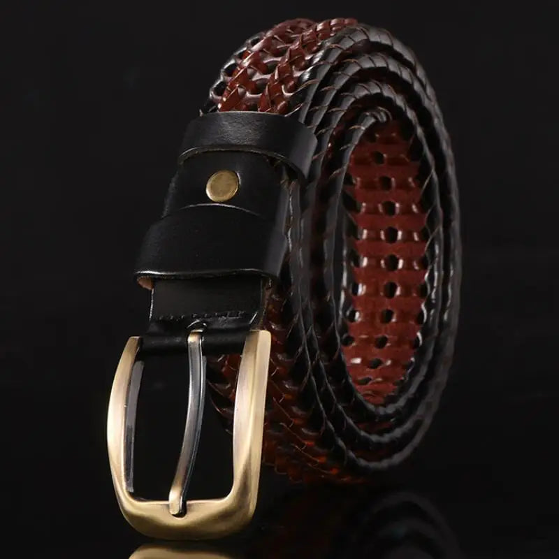 Ceinture tressée pour hommes, ceinture tissée de luxe en cuir véritable de vache, tricotée à la main, de styliste pour hommes, ceinture en jean