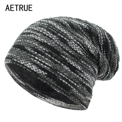 Knitted Hat Women Skullies Beanies Winter Hats For Men Bonnet Striped Caps Warm Baggy Soft Female Wool Male Beanie Hat