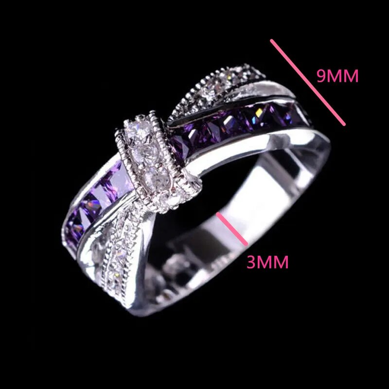 Beautiful Pretty Fashion Wedding Party White Gold 925 Plated Silver 925 Plated NICE Women Purple Crystal Lady Ring Jewelry