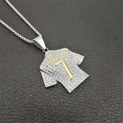 Men's Necklace Football 7 Pendant With 316L Stainless Steel Chain and Iced Out Bling Rhinestones Necklace Hip Hop Sports Jewelry