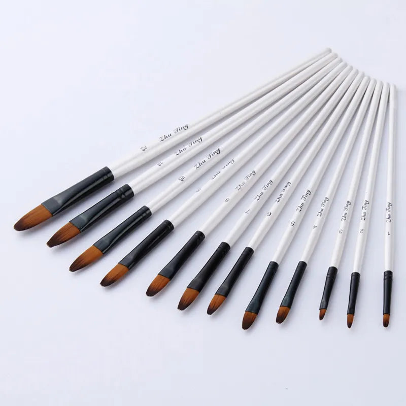 12 pièces/ensemble Nylon cheveux manche en bois aquarelle peinture pinceau ensemble de stylos apprentissage bricolage huile acrylique peinture Art pinceaux fournitures